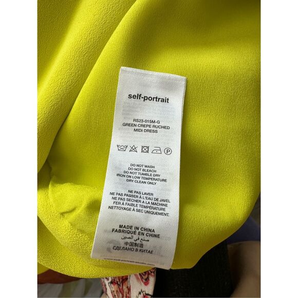 SELF PORTRAIT GREEN CREPE RUCHED MIDI DRESS - Picture 13 of 13